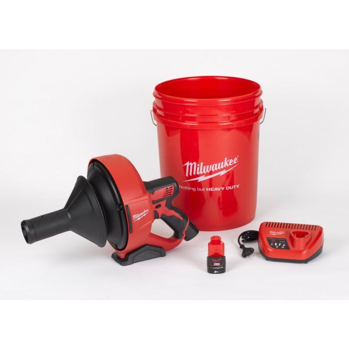 Машина прочистная аккумуляторная MILWAUKEE M12 BDC6-202C трос 6м (ЗУ+2акк.Х2Ач+ведро)