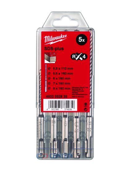 Набор буров SDS-PLUS MX4 MILWAUKEE с 4-мя режущими кромками  5шт 5,5/6/7/8