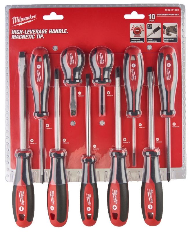 Набор отверток магнитных с трехгранной рукояткой MILWAUKEE, PH/PZ/SL, (10шт) в кейсе