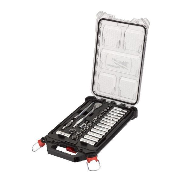 Набор головок торцевых хромированных метрических ⅜″ PACKOUT™ MILWAUKEE, с воротком (38шт)