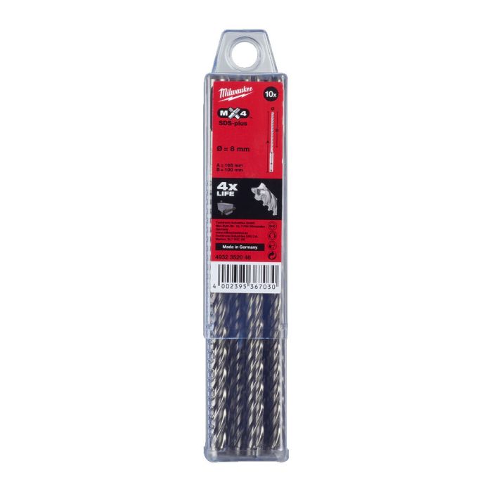 Бур SDS-PLUS MX4 MILWAUKEE, Ø8,0х165х100мм, (10шт)