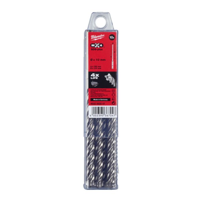 Бур SDS-PLUS MX4 MILWAUKEE, Ø10,0х165х100мм, (10шт)