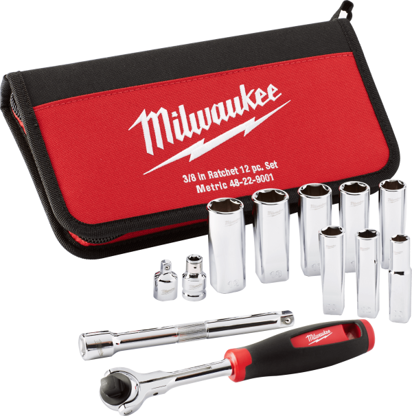 Набор головок торцевых хромированных метрических ⅜″ TRADESMAN MILWAUKEE (12шт)