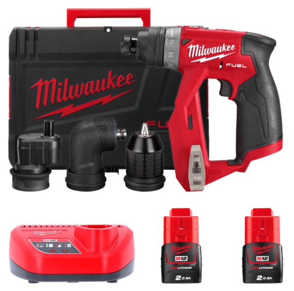 Дрель-шуруповерт аккумуляторная бесщеточная MILWAUKEE M12 FDDXKIT-202X,34Нм (4насадки+ЗУ+2Х2Ач+кейс)