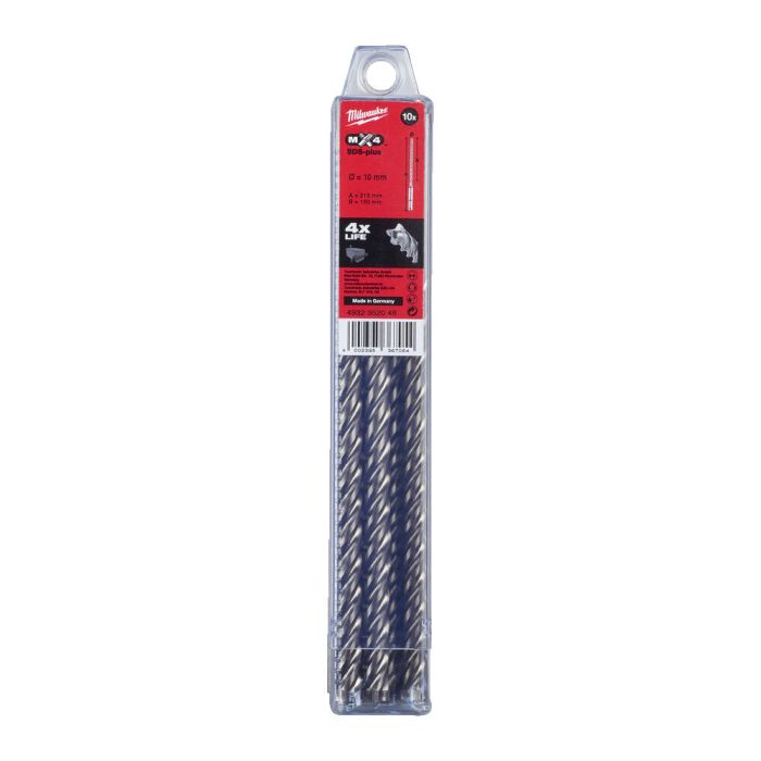 Бур SDS-PLUS MX4 MILWAUKEE, Ø10,0х215х150мм, (10шт)