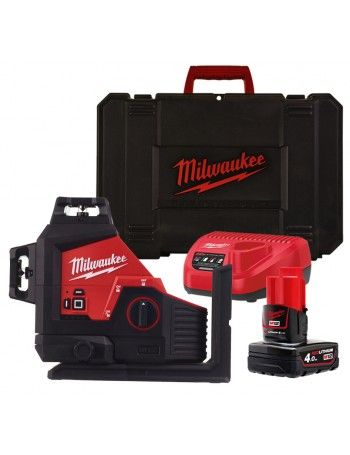Нивелир лазерный аккумуляторный 3D MILWAUKEE M12 3PL-401C (360˚, зелёный луч) (ЗУ+1Х4Ач+кейс)