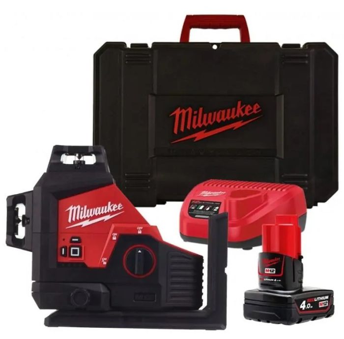 Нивелир лазерный аккумуляторный 3D MILWAUKEE M12 3PL-401C (360˚, зелёный луч) (ЗУ+1Х4Ач+кейс)