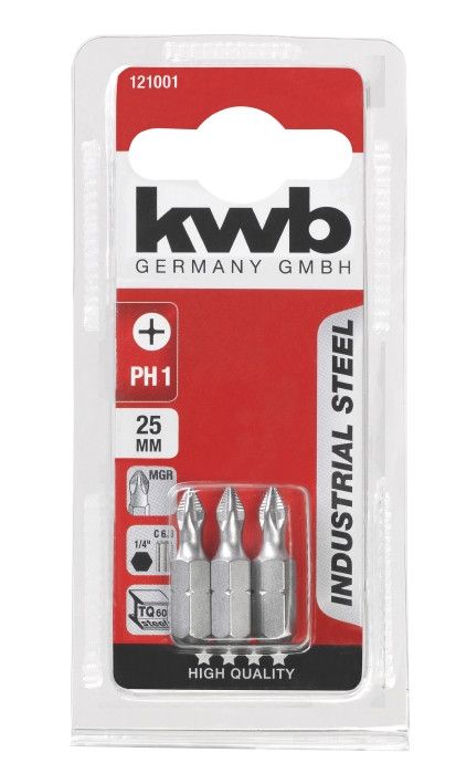 Бита из индустриальной стали, PH1, 25мм, 3шт, KWB (121001)