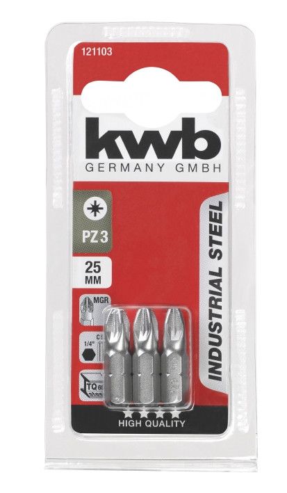 Бита из индустриальной стали PZ3, 25мм, 3шт, KWB (121103)