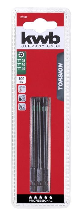 Набор торсионных бит 100 мм, Torx TT25/30/40, 3 шт, KWB (123342)