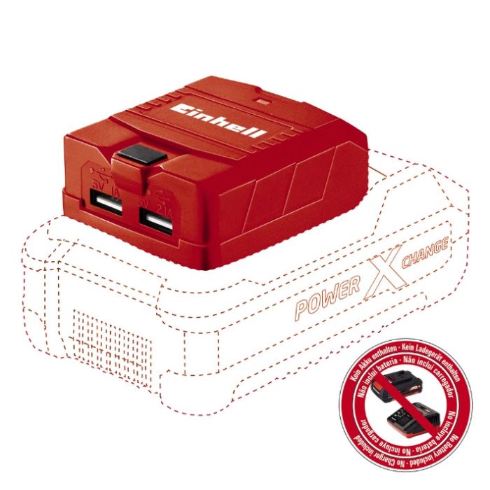 Einhell TE-CP 18 Li USB - Solo USB перехідник акумуляторний X-Change (без акум.), 18В, 2 порти 2.1А і 1А, для зарядки портативний пристроїв