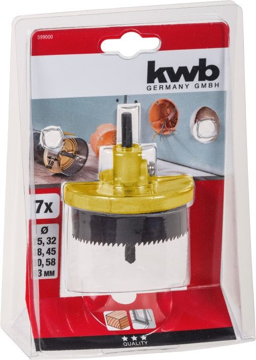 Коронка пильная наборная 25-63 мм, 7 частей, глубина 18 мм, KWB (599000)