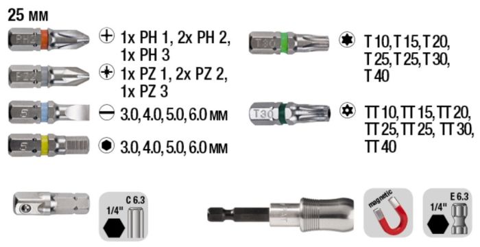 Набор бит 25 мм, 32 шт, Profi KWB (118800)