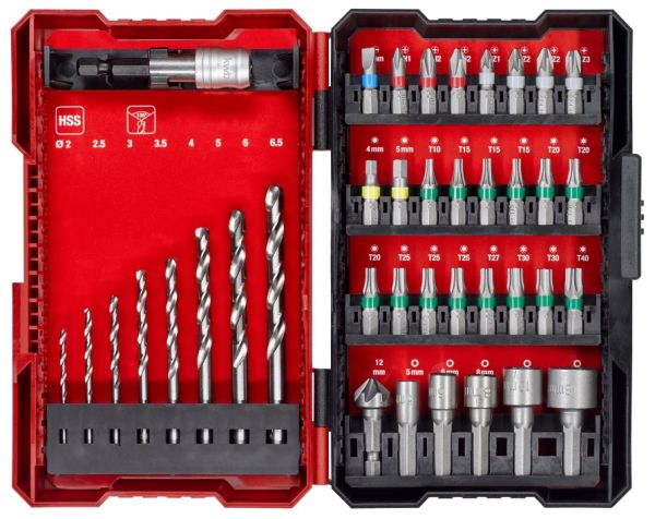 Набор бит и сверл по металлу HSS, 39 шт, L-Box (108911)