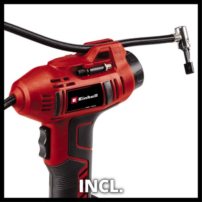 Компресор автомобільний акумуляторний Einhell CE-CC 18 Li - Solo (2071010) 18 В. 11 бар, цифровий дисплей, автостоп, 3 адаптери