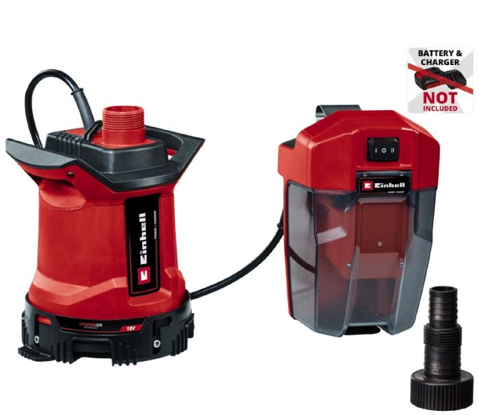 Насос для брудної води акумуляторний X-Change (без акум.), 18В, подача макс 5 м, занурення макс. 4 м, 7000 л/год, частинки до 25 мм, виносний акумуляторний бокс, два режими ECO і BOOST, всмоктування до 1 мм чистої води