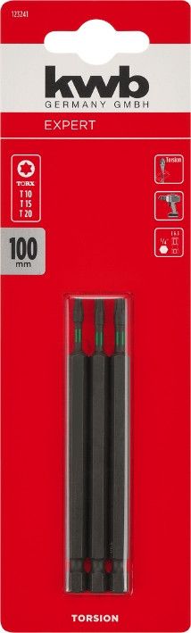 Набор торсионных бит 100 мм, Torx T10/15/20, 3 шт, KWB (123241)