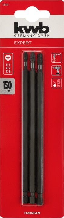 Набор торсионных бит 150 мм, PZ1/2/3, 3 шт, KWB (123141)