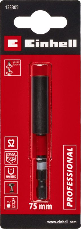 Держатель бит магнитный ударный Einhell 1/4, S2, 75 мм (133305)