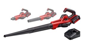 Повітродувка акумуляторна Einhell GE-UB 18/250 Li E  X-Change, 18В, акумулятор 4 Аг, 15000 об/хв, видування 250 км/год, 120 м3/год, електронне регулювання швидкості, 3 трубки-насадки