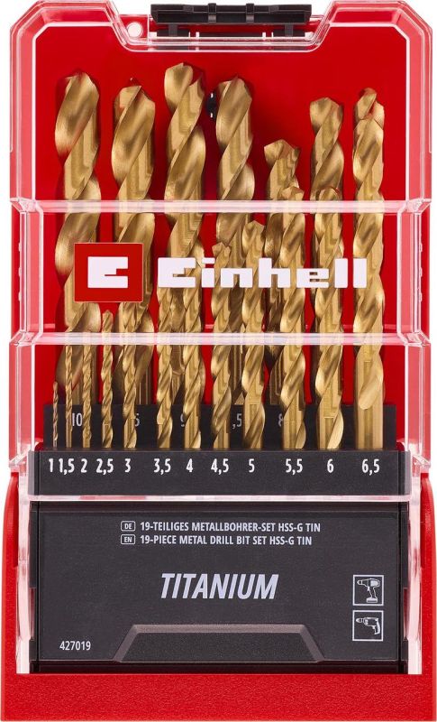 Набір свердел по металу 19 шт HSS-TiN, Einhell