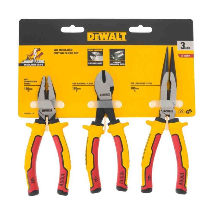 Набір з трьох шарнірно-губцевих інструментів LASER HARDENED VDE 1000V DeWALT DWHT82811-0