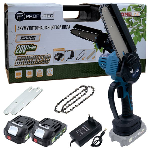 Акумуляторна ланцюгова пила PROFI-TEC HCS1520BL HomeLine (2×PT2020HL (2.0 Аг), зарядний пристрій) Акумуляторна ланцюгова пила PROFI-TEC HCS1520BL HomeLine (2×PT2020HL (2.0 Аг), зарядний пристрій)