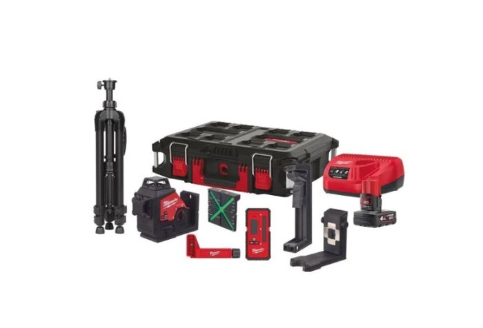 Нивелир лазерный аккумуляторный 3D MILWAUKEE M12 3PL-401C (360˚, зелёный луч) (ЗУ+1Х4Ач+кейс)