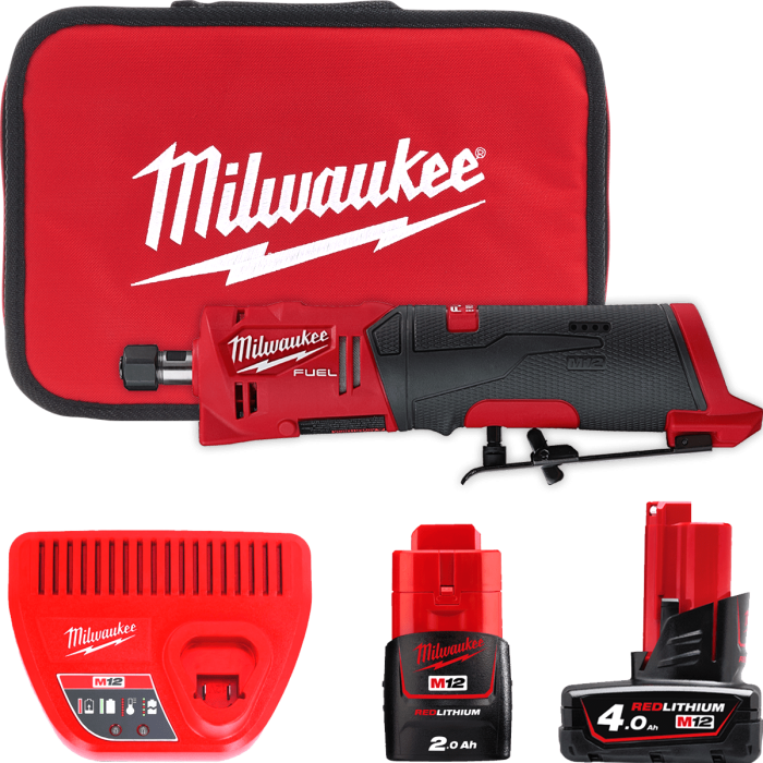 Машина прямошлифовальная аккумуляторная бесщёточная MILWAUKEE M12 FDGS-422B (ЗУ+2акк+сумка)