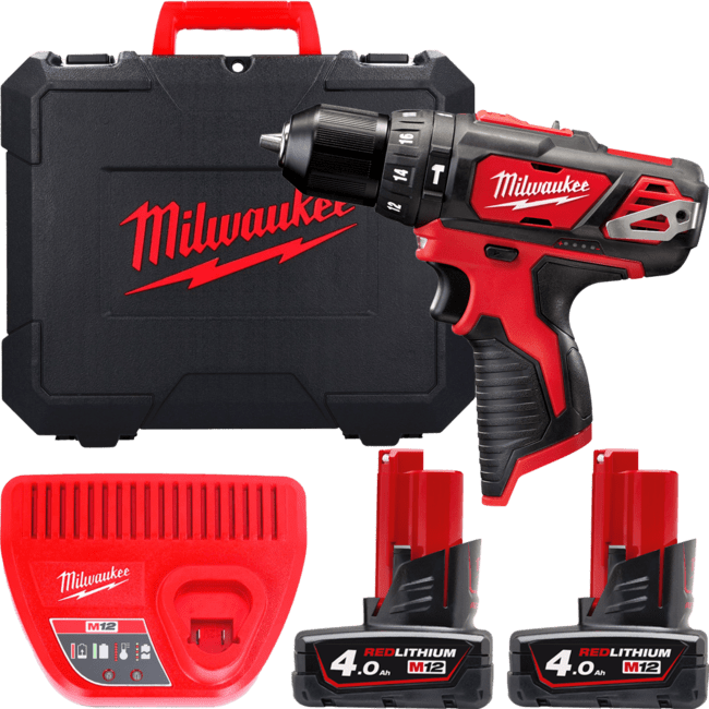 Дрель-шуруповёрт аккумуляторная ударная MILWAUKEE M12 BPD-402C (30Нм)(ЗУ+2ак.Х4Ач+кейс)