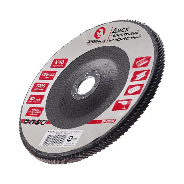 Диск шлифовальный лепестковый 180*22 мм, K40 INTERTOOL BT-0224