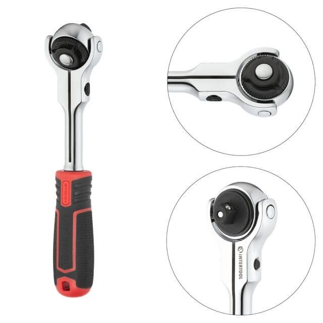 Рукоятка с храповым механизмом поворотная STORM 3/8", 72 зуба, Cr-V INTERTOOL ET-8008