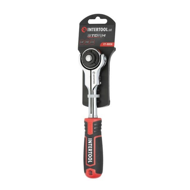 Рукоятка с храповым механизмом поворотная STORM 3/8", 72 зуба, Cr-V INTERTOOL ET-8008