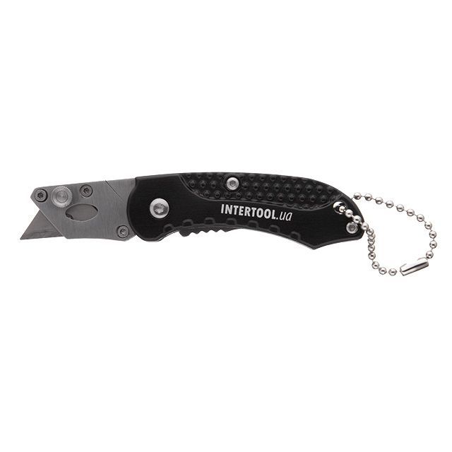 Нож складной мини трапецевидный 9 мм, SK5, алюминиевая рукоятка INTERTOOL HT-0532