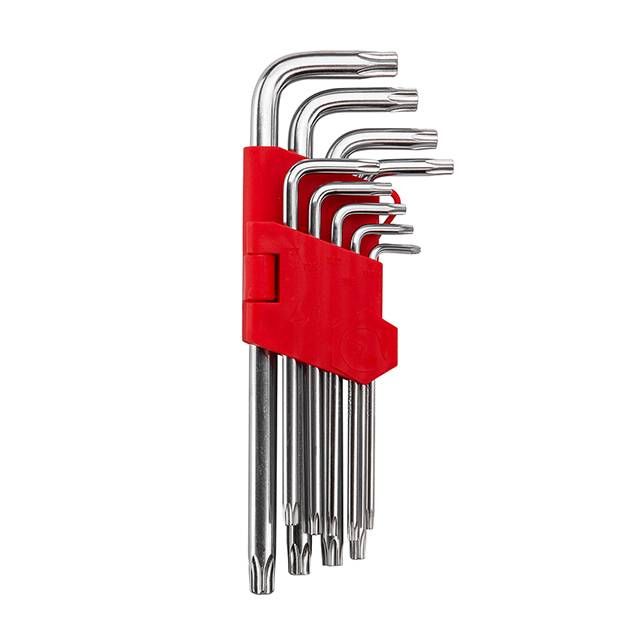 Набор Г-образных ключей TORX удлиненных с отверстием 9 ед., Т10-Т50, Cr-V INTERTOOL HT-0606