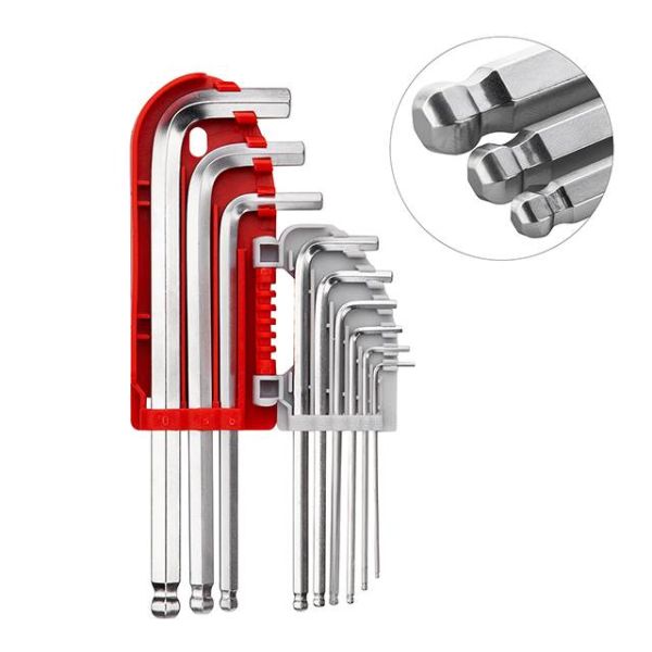 Набор Г-образных шестигранных ключей с шарообразным наконечником, 9 ед., 1,5-10 мм, S2, PROF INTERTOOL HT-1813