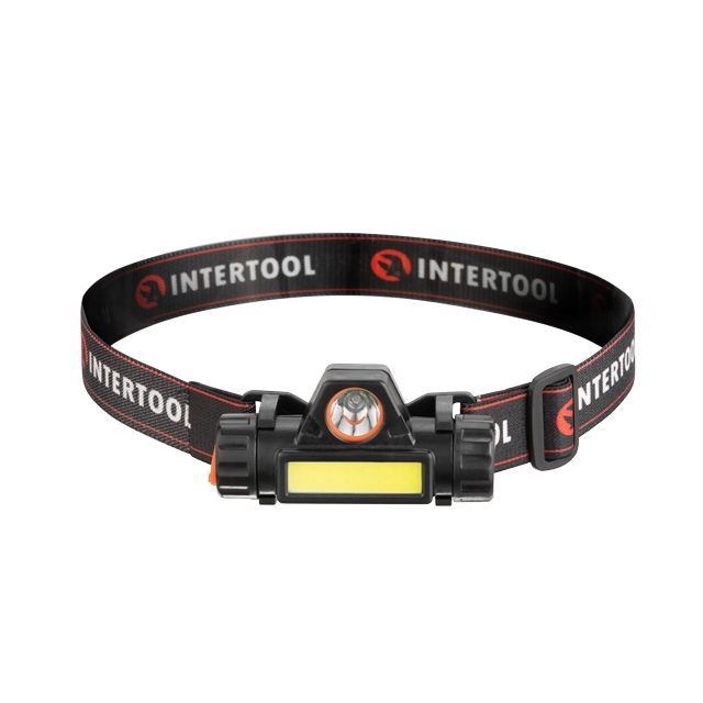 Фонарь налобный аккумуляторный XPE + COB, магнит INTERTOOL LB-0309