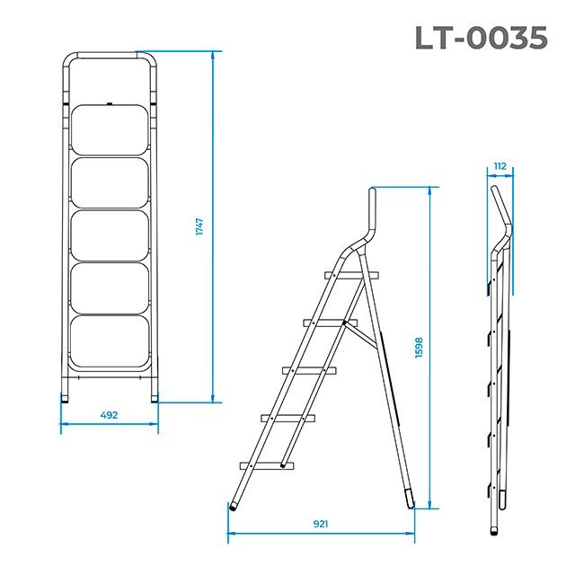 Стремянка, 5 ступеней 380*260 мм, высота 1598 мм INTERTOOL LT-0035