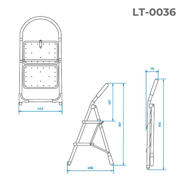Стремянка 2 ступени 350*220мм высота 890мм, до верхней ступени 486мм INTERTOOL LT-0036