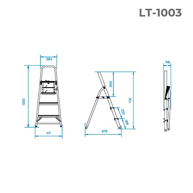 Стремянка алюминиевая, 3 ступени, высота до платформы 630 мм INTERTOOL LT-1003