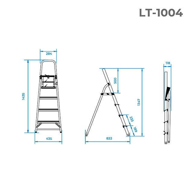 Стремянка алюминиевая 4 ступени, высота до платформы 850 мм INTERTOOL LT-1004
