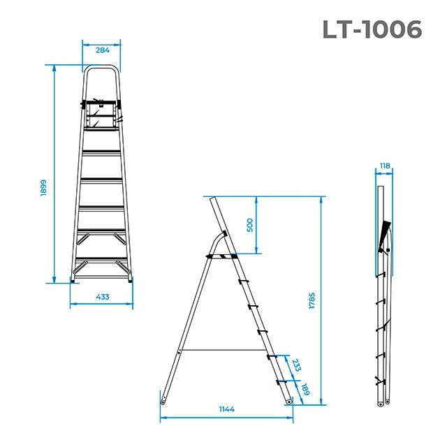 Стремянка алюминиевая 6 ступеней, высота до платформы 1280 мм INTERTOOL LT-1006