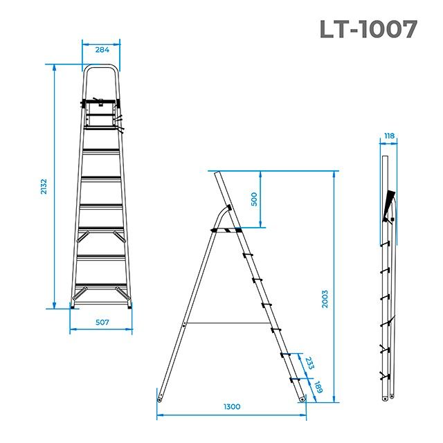 Стремянка алюминиевая 7 ступеней, высота до платформы 1500 мм INTERTOOL LT-1007