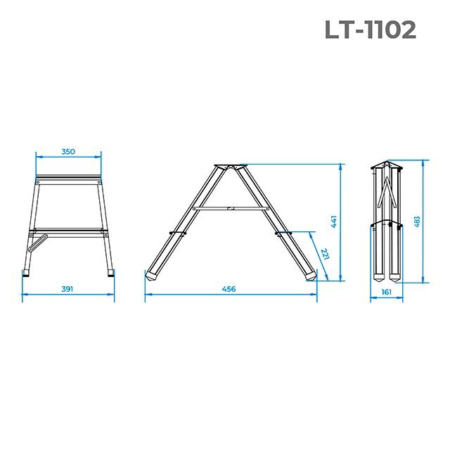 Стремянка алюминиевая двусторонняя 2 ступени, высота 440 мм INTERTOOL LT-1102