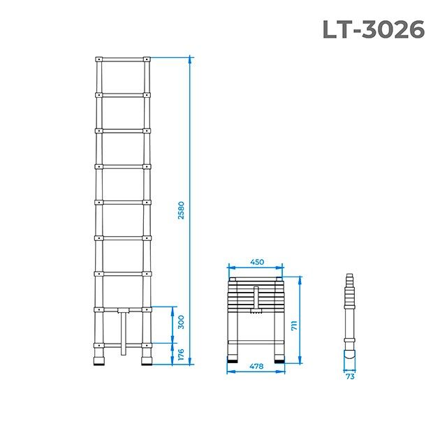 Лестница алюминиевая телескопическая 8 ступ., 2,5 м INTERTOOL LT-3026