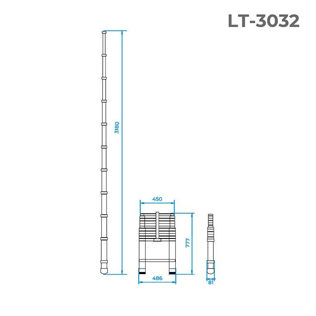 Лестница алюминиевая телескопическая 10 ступ., 3,18 м INTERTOOL LT-3032