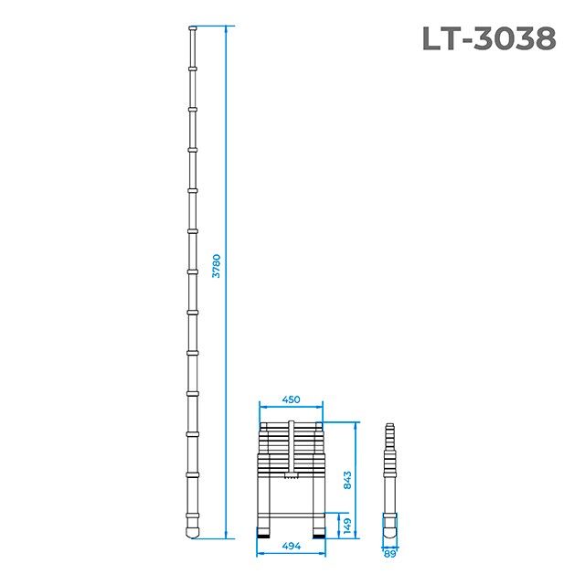 Лестница алюминиевая телескопическая 12 ступ., 3,80 м INTERTOOL LT-3038