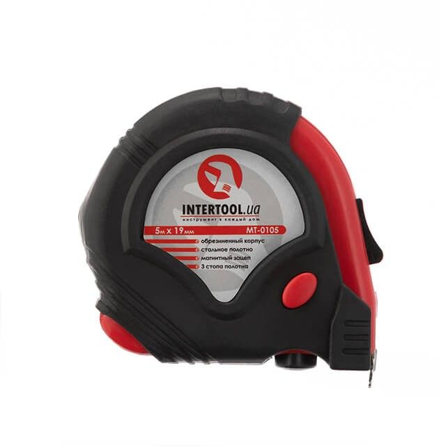 Рулетка с металлическим полотном 5 м, три стопора полотна INTERTOOL MT-0105