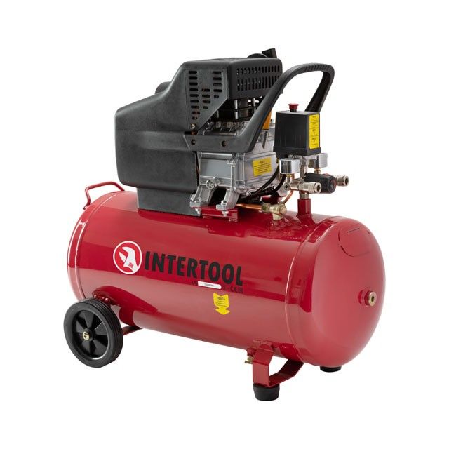 Компрессор 50 л, 1.5 кВт, 220 В, 8 атм, 206 л/мин. INTERTOOL PT-0003