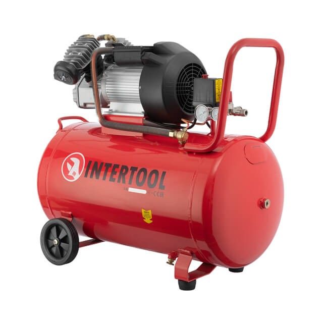 Компрессор 100 л, 3 кВт, 220 В, 10 атм, 420 л/мин, 2 цилиндра INTERTOOL PT-0008